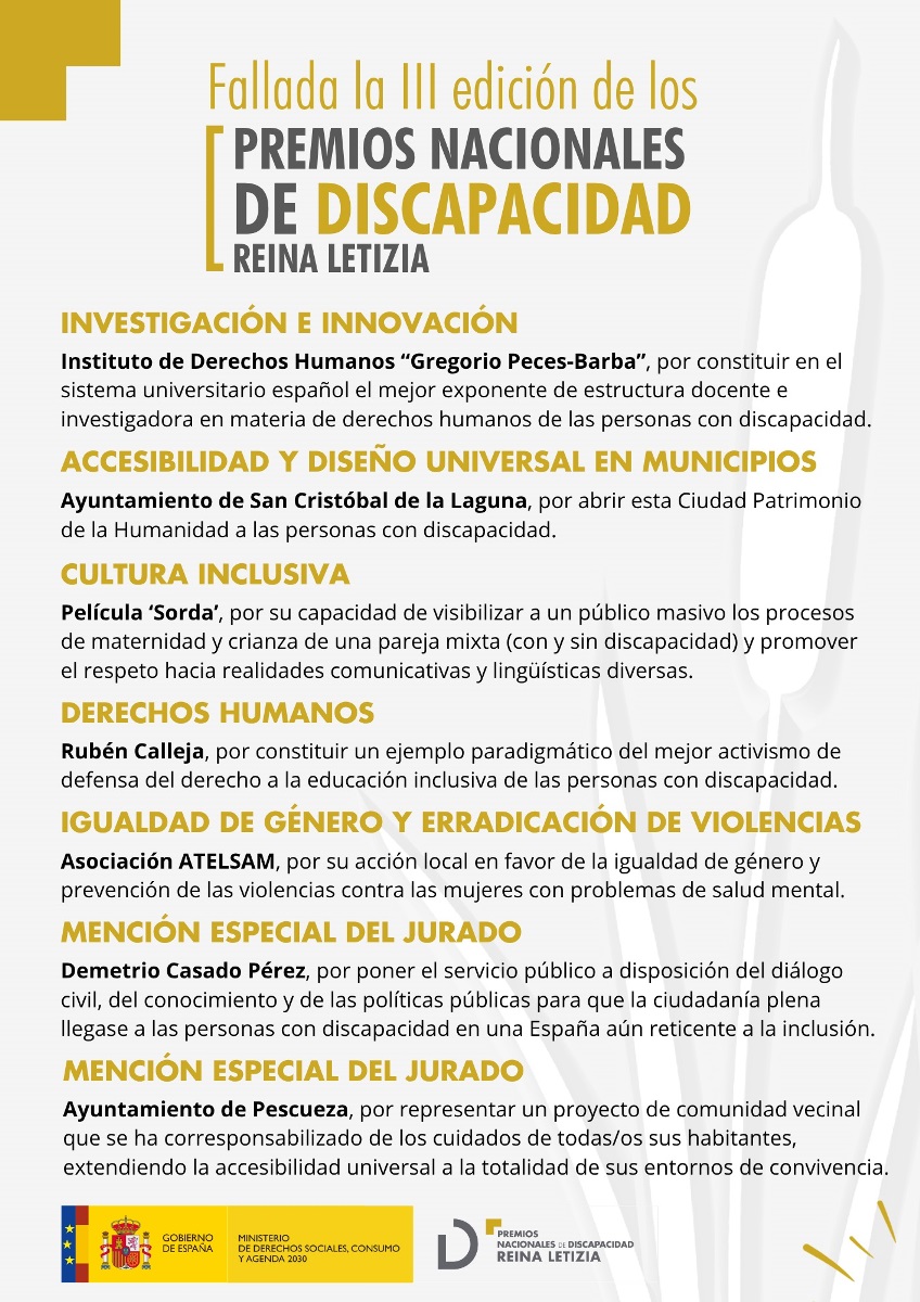 Fallada la III edici&oacute;n de los Premios Nacionaldes de Discapacidad Reina Letizia