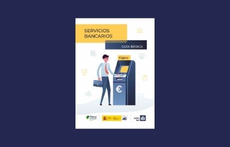 Portada de la Guía básica de servicios bancarios en lectura fácil sobre fondo azul