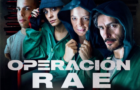 Cartel del cortometraje Operación RAE con los cuatro protagonistas