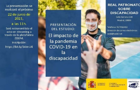 Cartel de la presentación del estudio, con foto de un chico con mascarilla transparente comunicándose en lengua de signos con una chica de espaldas y título e información de la presentación