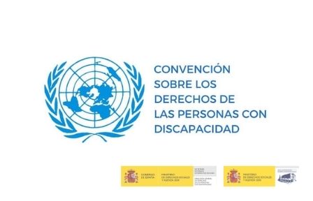 Logo de Naciones Unidas en color azul con texto Convención sobre los Derechos de las Personas con Discapacidad y logotipos de la DG y el Real Patronato sobre Discapacidad
