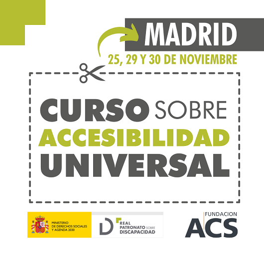 Imagen con texto: Curso accesibilidad universal - Madrid