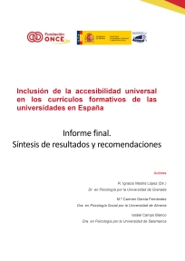 Portada del informe 'Inclusión de la accesibilidad universal en los currículos formativos de las universidades en España. Informe final. Síntesis de resultados y recomendaciones'